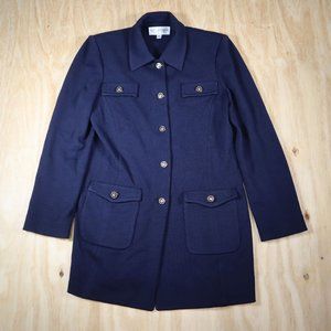 St John Navy Blue Nautical Safari Button Up Blazer Suit Long Women's Size 8